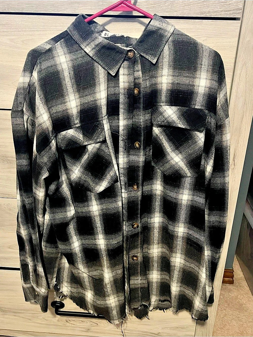 BLAKELEY Juniper Bleached Plaid Top Black, White & Gray XL